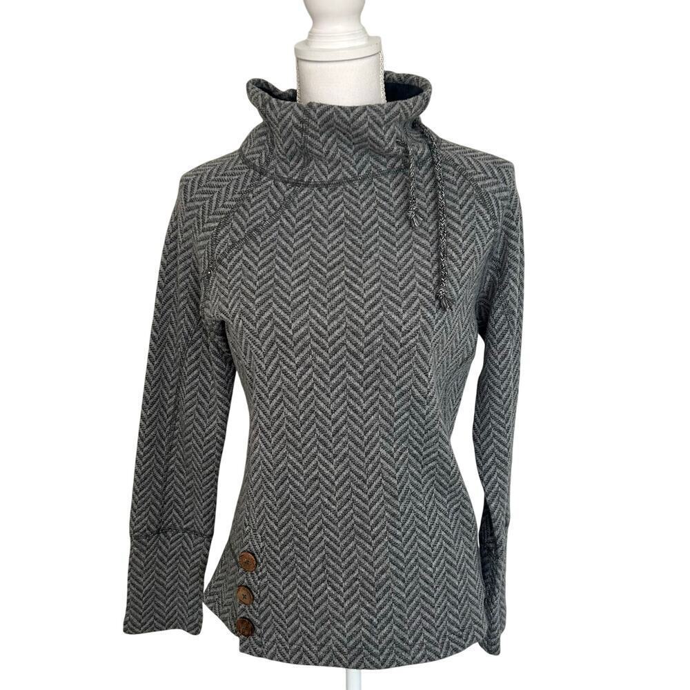 Prana women's Lucia cowl neck pullover wool blend gray chevron sweater size S
